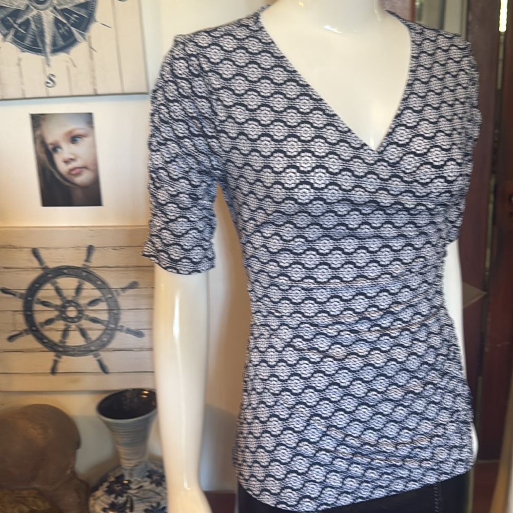 NWT Style&Co size small Elegant Navy and White Women's Top